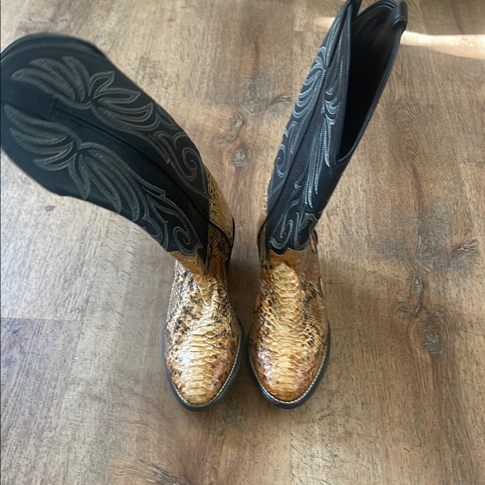 Snakeskin Cowboy Boots with Black Embroidery